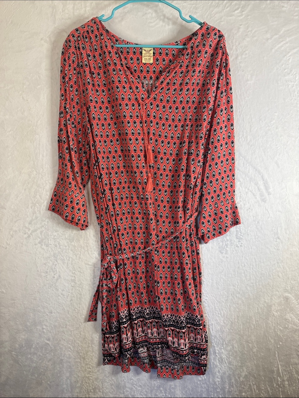 Faded Glory Coral Printed Boho Tie-Waist Dress XXL